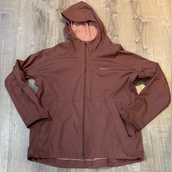 Merrell Women's L Whisper Rain Shell Jacket dusty rose Hooded Outdoor‎ hiking - Picture 3 of 7